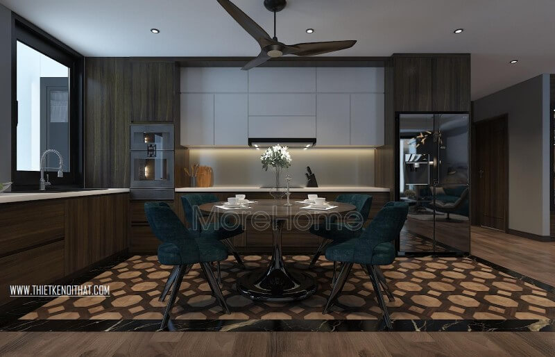 Thiết kế nội thất phòng bếp kết hợp với phòng ăn tiện nghi, hiện đại Thiết kế nội thất phòng bếp