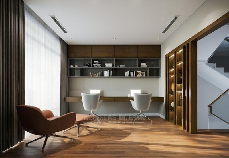 Thiết kế phòng học đẹp ở nhà ấn tượng với đồ nội thất gỗ công nghiệp An Cường. Thiết kế nội thất chung cư