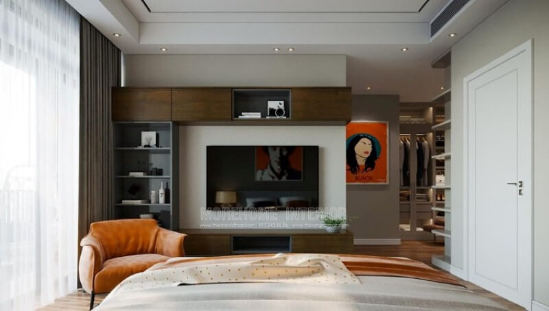 Kệ trang trí, kệ tivi, kệ ốp tường liền mạch độc đáo từ kiểu dáng hiện đại sang trọng ấn tượng từ gỗ công nghiệp laminate An Cường cao cấp. Thiết kế nội thất chung cư