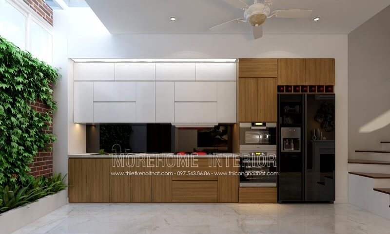 Mẫu tủ bếp chữ i tạo không gian gọn gàng, phù hợp với căn hộ chung cư, nhà phố diện tích nhỏ Thiết kế tủ bếp chung cư đẹp