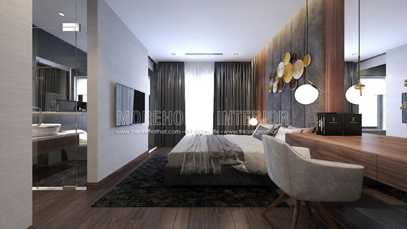 Sắp xếp nội thất phòng ngủ master khép kín hiện đại, đẹp. Mẫu nội thất biệt thự đẹp
