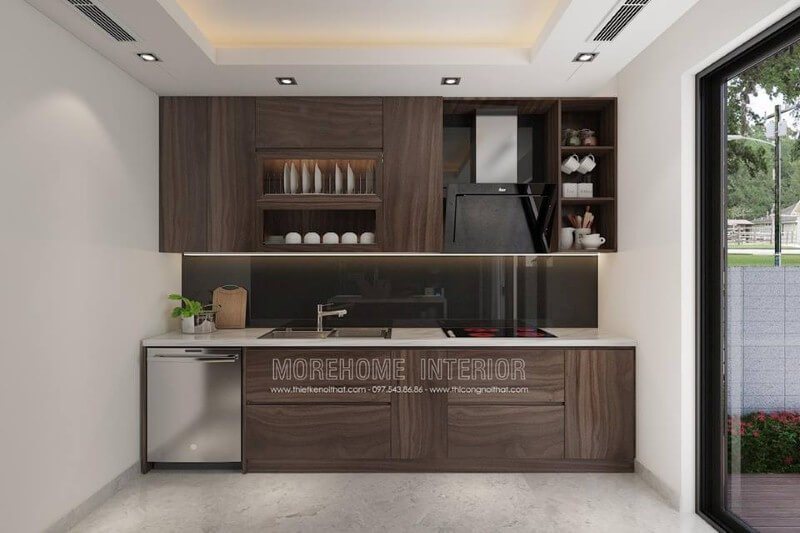 Trang trí nội thất phòng bếp hiện đại đẹp có máy rửa bát cho nhà phố, chung cư, biệt thự. thiết kế nội thất chung cư