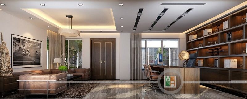 Mẫu thiết kế văn phòng giám đốc sang trọng với sự kết hợp của đồ nội thất hiện đại, sang trọng