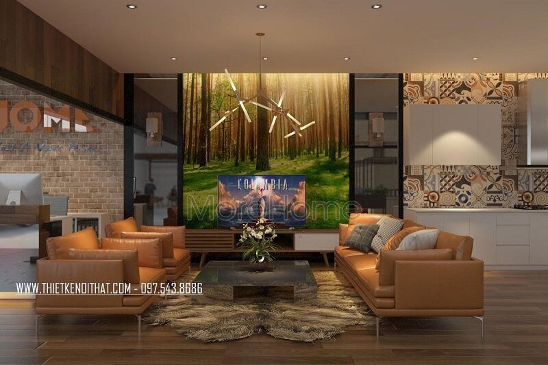 Thiết kế nội thất khu vực tiếp khách tại showroom JANHOME hiện đại với cách trang trí nội thất bắt mắt, ấn tượng