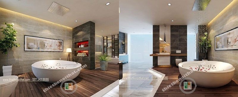 Mẫu thiết kế không gian phòng tắm sang trọng với các thiết bị nội thất cao cấp mang đến một căn phòng tắm lí tưởng.