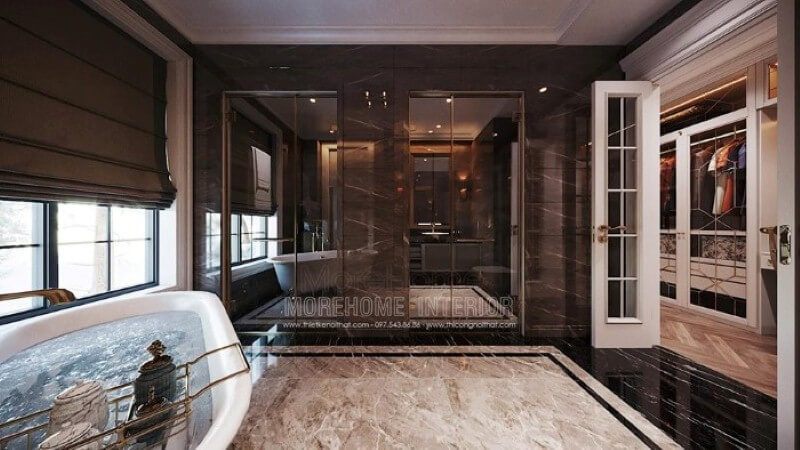 Thiết kế nội thất phòng tắm có bồn đẹp, sang trọng.