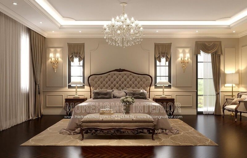 Giường ngủ tân cổ điển gỗ óc chó bọc vải cao cấp đẳng cấp - Sản phẩm nội thất phòng ngủ cao cấp